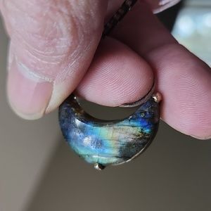 Crescent shaped Laboradite pendent and chain